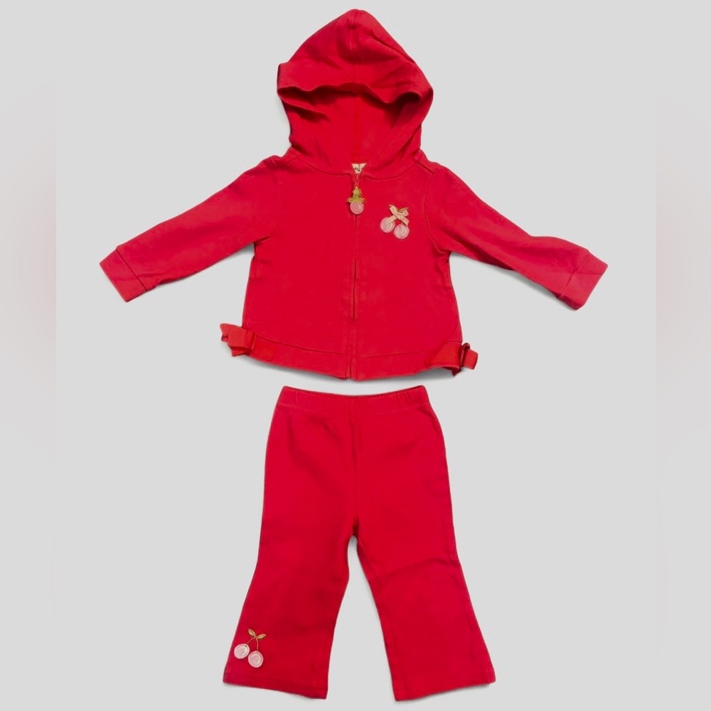Polkatots Vintage Cherry Red Hoodie Matching Sweat Set 18M